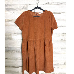 LA Relaxed Women XL Brown Boho Oversized Lightweight Short Sleeve Mini Dress NEW